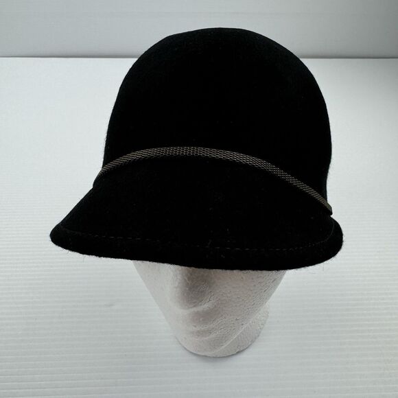 Black 100% Wool Cloche Hat Women’s Vintage Style Bucket Cap Metallic Braid Trim - Picture 5 of 13